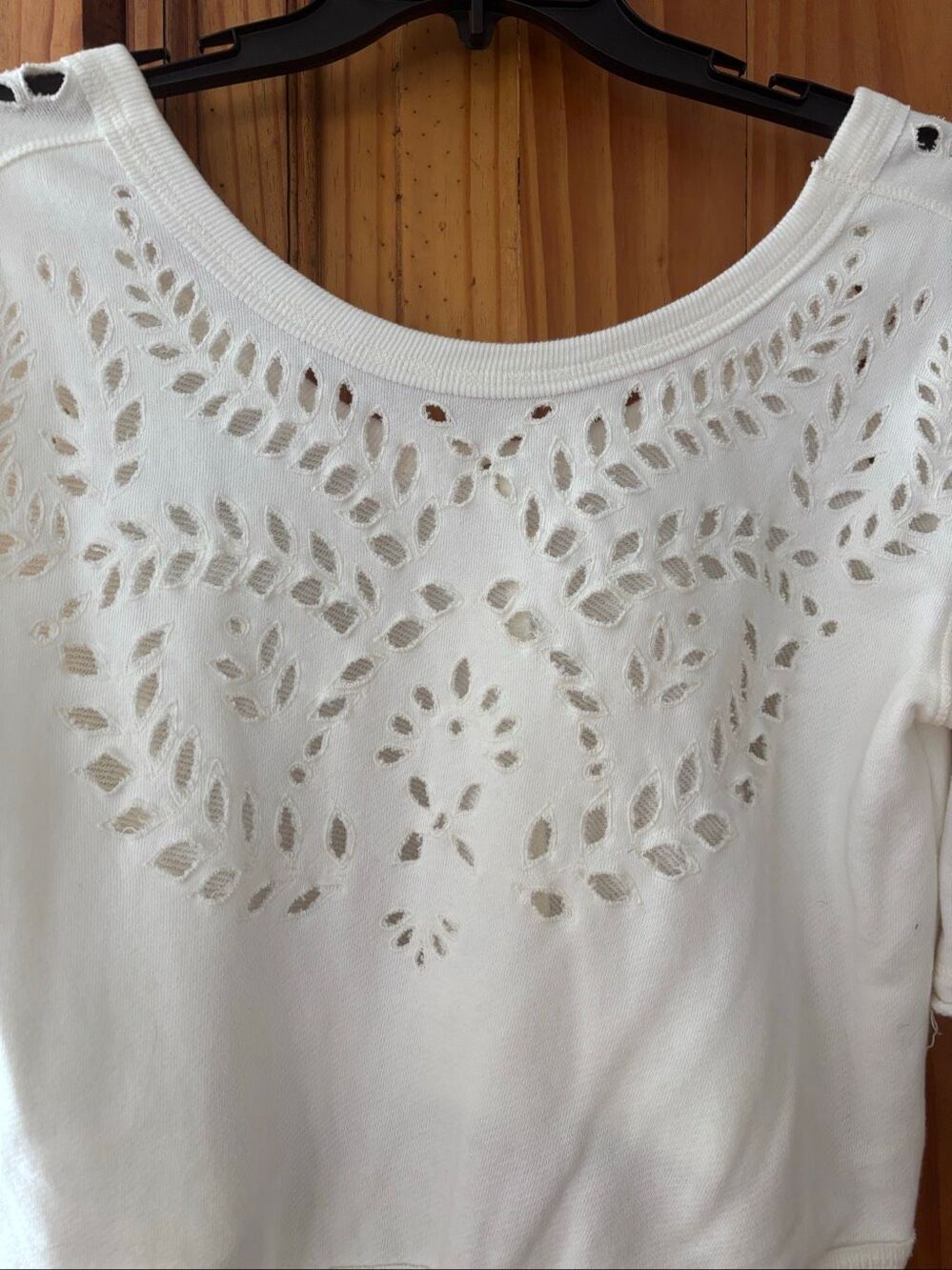 Free People Crumpette Short Sleeve Cropped Eyelet Sweatshirt - Picture 2 of 5